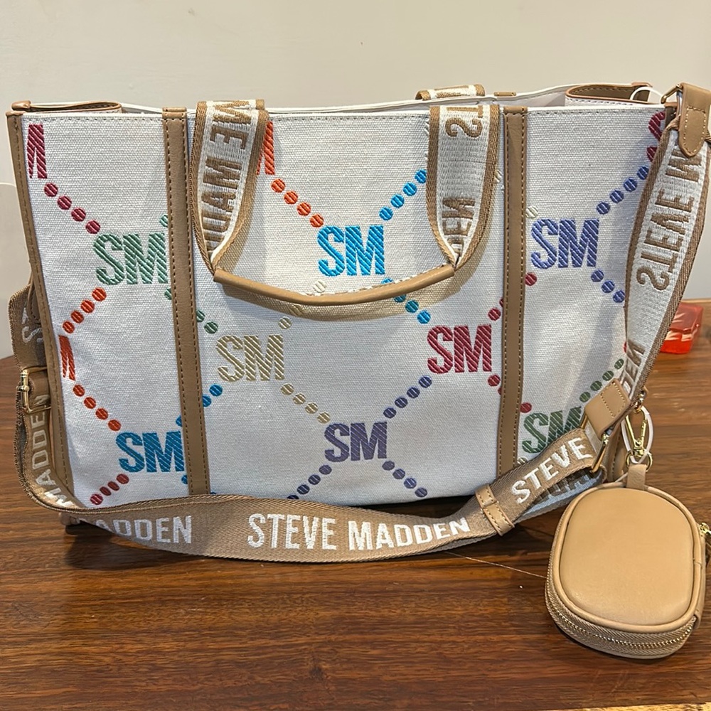 Steve Madden cream multicolor BSANTAM tote bag NWT